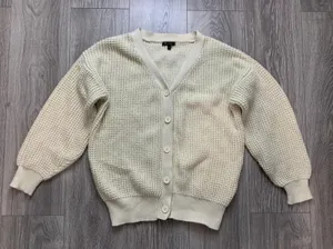 Chunky Knit Cardigan Sweater Tan Size M thumbnail 3
