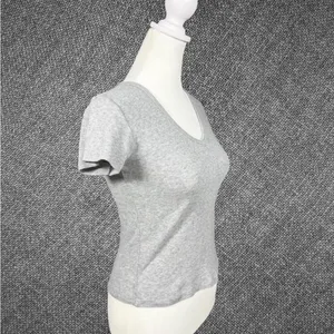 Light Gray Cotton V-Neck T-Shirt thumbnail 3