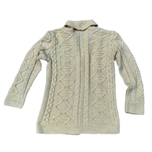 Womens Inis Crafts Size M Cottage Ireland Ivory Merino Wool Cardigan Sweater thumbnail 2