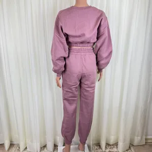 Zenana 2 Pcs Crop Sweatshirt Tracksuit Jogger Pants Set Outfit Active Loungewear Dusty Rose Pink Size XS thumbnail 5