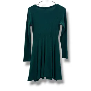 Lulus‎ Hunter Green Ribbed Knit Fit Flare Skater Dress Womens Small Long Sleeve thumbnail 4