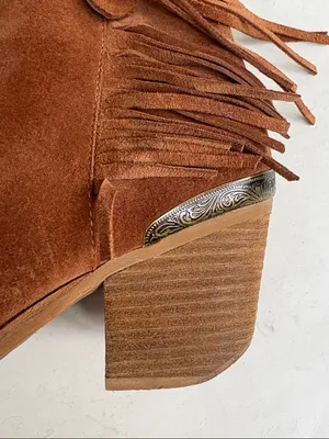 Overland Leather Estelle Fringed Ankle Boots Brown Size 7 thumbnail 4
