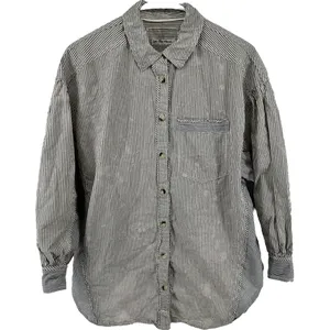 Free People We the Free Happy Hour Oxford Shirt Button Up Relaxed Stripe Gray XS thumbnail 2