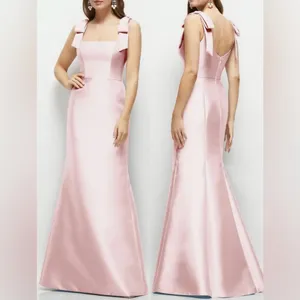 NWOT ALFRED SUNG ballet pink Bow Strap Satin Twill Trumpet Gown Sz 10 thumbnail 2