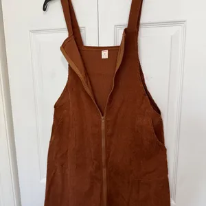 Romwe Rust Brown Corduroy Front Zip-Up Mini Overall Dress thumbnail 4