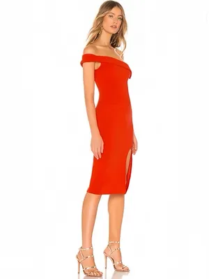 NBD Revolve Kade Midi Dress Red Orange One Shoulder Side Slit Bodycon Dress S thumbnail 2