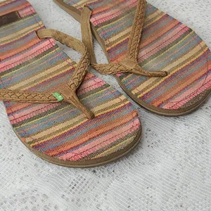 Sanuk striped slip on thong sandals sz 10 thumbnail 2
