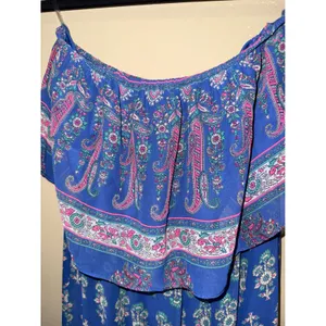 Soprano Blue Paisley Floral Strapless Ruffle Popover Maxi Dress Womens S Festival Resort thumbnail 4