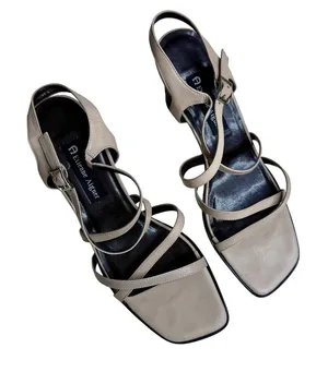 ETIENNE AIGNER Leather Strappy Square Toe Block Heel Sandal Beige Women's 10 thumbnail 1