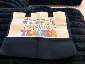 Teacher Floral Graphic Crossbody Tote Bag - Black & Cream thumbnail 1