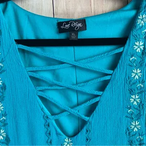 Love Reign Teal Dress with Floral Embroidery thumbnail 2