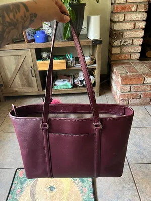 Michael Kors Plum Saffiano Tote with Magenta Pom Charm thumbnail 3