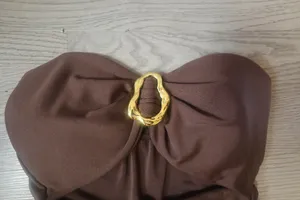 Naomi Luxxo buckle bikini top sweetheart neckline in brown and gold size medium. thumbnail 2