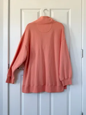 American Eagle Seriously Lived in Peach Coral V Neck Oversized Pullover Sweatshirt w Pockets thumbnail 2