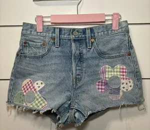 Levi's 501 Denim Shorts High Waisted Daisy Patchwork Shorts thumbnail 2