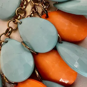 Orange and blue teardrop double strand statement necklace thumbnail 5