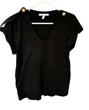 Derek Lam 10 Crosby Black V-Neck Roll Tab Sleeve T-Shirt Size Small thumbnail 1