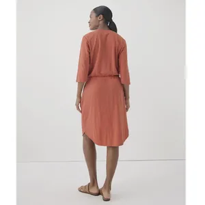 Pact Organic Cotton Drawstring Waist T-Shirt Dress 3/4 Sleeve Pockets Size Large thumbnail 3