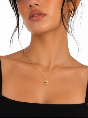 NEW Skull Skeleton Pendant Faux Gold Unisex Stainless Steal Titanium Necklace thumbnail 2