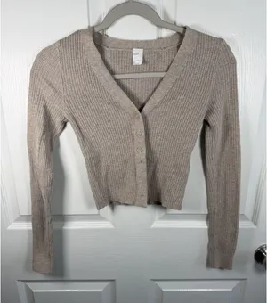 Gilly Hicks Light Brown/Beige Cropped Cardigan Size XS Ribbed Lightweight thumbnail 1