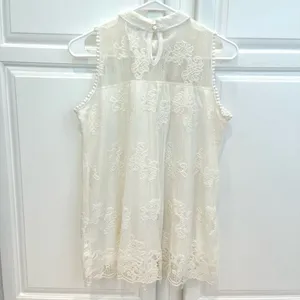 Eve And Maddie Sleeveless Lace Blouse Womens M Mock Neck Lined Ivory White thumbnail 4