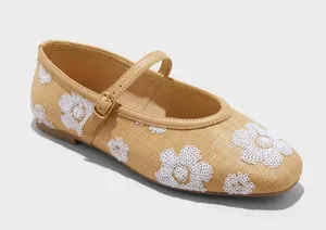 A New Day Carmel rattan sequin MaryJane Floral Flats size 6 thumbnail 1