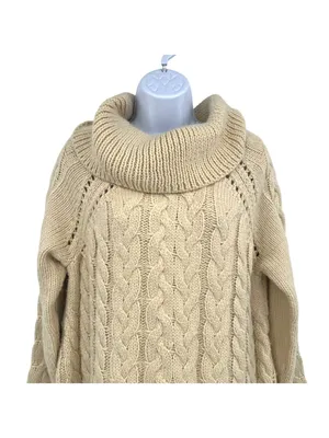 Volcom Snooders Beige Cream Cable Knit Chunky Cowl Neck Sweater Size Medium thumbnail 2
