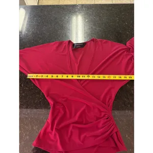 Norma Kamali Red Surplice Blouse Sz Sm Red Top Shirt Ruched Workwear thumbnail 6