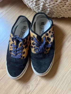 Re/Done Black & Leopard Print Low-Top Sneakers thumbnail 2