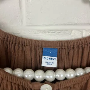 Old Navy Brown Gauzy Cotton Button Peasant Top Size L thumbnail 3