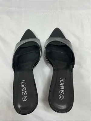 Womans Excellent Shmch Slip On Stiletto Mules Size 11 Black Open Pointed Toe thumbnail 5