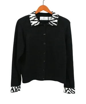 Design Options by Philip & Jane Gordon Black Zebra Sequin Cardigan Sweater L thumbnail 1