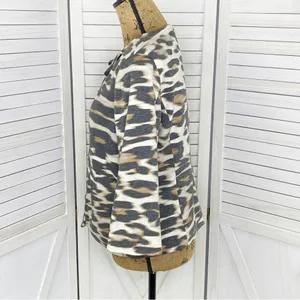 East 5th Animal‎ Leopard Print Ponte Knit Crop Blazer Jacket White Tan Medium thumbnail 2