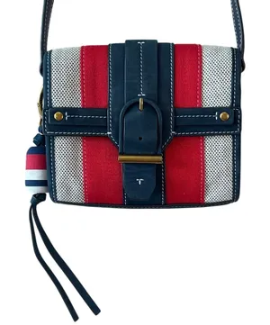 Tory Burch Maritime Stripe Crossbody Canvas Red‎ Ivory Nautical thumbnail 1