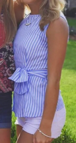 Blue & White Striped Top Multiple Size XS thumbnail 1
