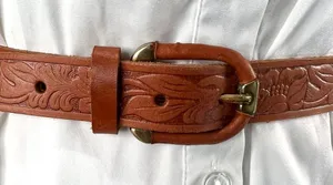 Tooled Leather Belt The Ritz Accessories Floral Motif Tan thumbnail 3
