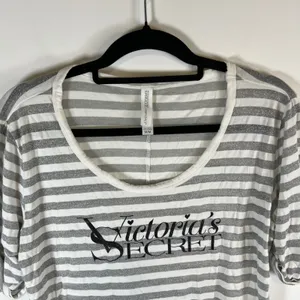 Victorias Secret Supermodel Essentials Striped Silver‎ Metallic Logo Top Medium thumbnail 2