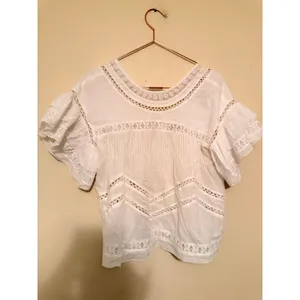 Saylor Blouse Womens Small White Lace Trimmed Ruffle Sleeve Boho Summer Top thumbnail 5