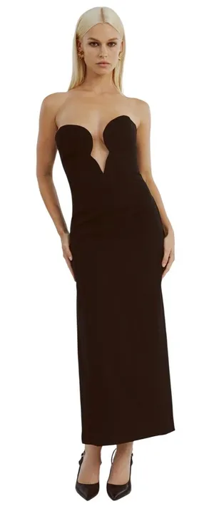 Bardot Black‎ Strapless Deep V Plunge Midi Dress Size XL Formal Cocktail NEW thumbnail 1