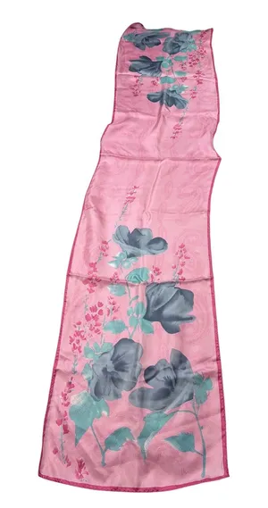 VTG Vera Neumann pink blue silk floral long scarf. 54 x 11. vintage, headscarf thumbnail 1