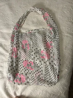 Free People White Tote with Pink Floral and Black Star Print thumbnail 2