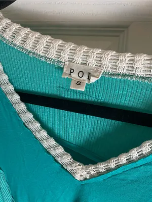 POL Bohemian Oversized Contrast Crochet Tunic Top – Teal & Cream – Size S thumbnail 6