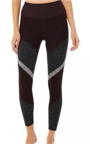 Alo Yoga Womens XXS Colorblock Chevron High Waist Leggings Plum Charcoal Gray thumbnail 1