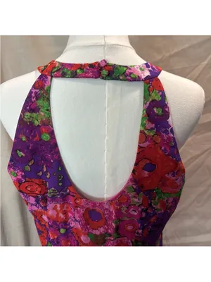 madison leigh Purple Floral Ruffle Halter Midi Dress with Pink and Green Accents thumbnail 5