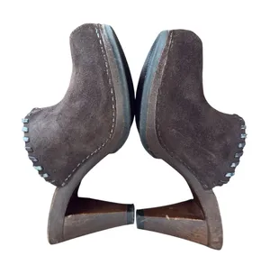 Made in Italy Suede Mules Clogs Chunky Heel‎ Brown Leather Upper Women's Size 6 thumbnail 1