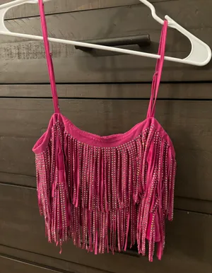 Blue B Collection Pink Rhinestone Fringe Tank Top thumbnail 3