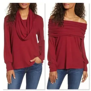 Gibson Cozy Convertible Neckline Tunic in Burgundy, Size XS thumbnail 3