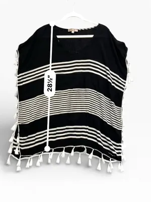 Black & White Striped‎ Tassel Swim Coverup thumbnail 4