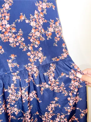 Old Navy Fit & Flare Navy Blue Dress with Pink Floral Print thumbnail 12