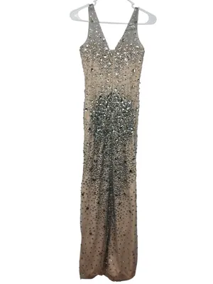 NIGHT STUDIO Couture Nude Illusion Crystal Beaded Gown Formal Evening Dress thumbnail 5